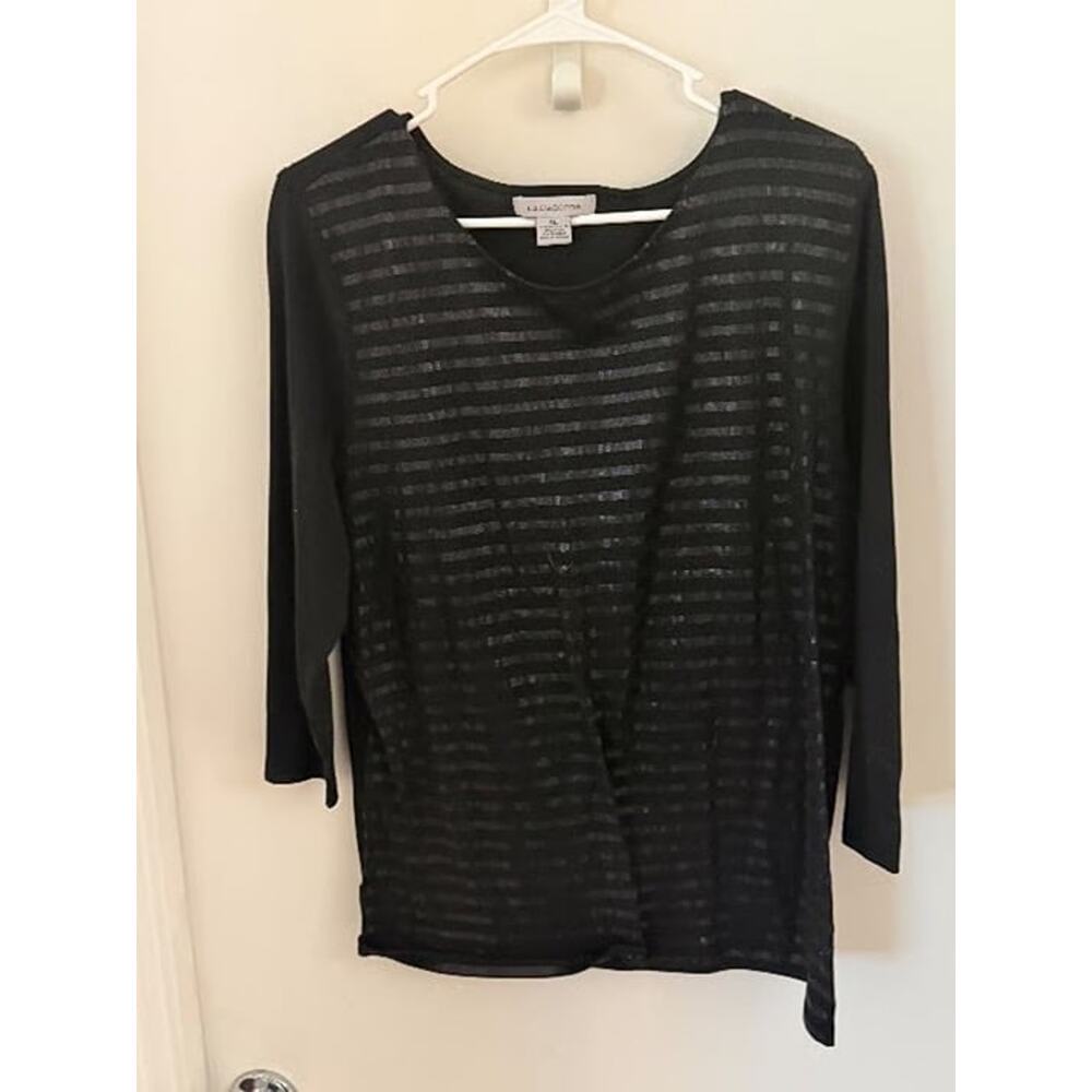 Liz Claiborne Black Sequin Striped 3/4 Sleeve Top - Size XL